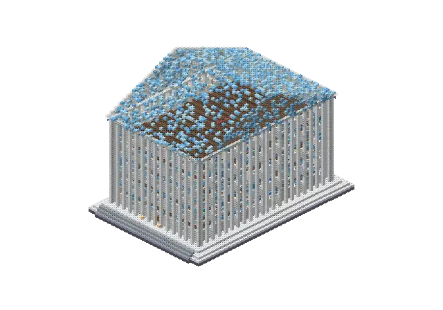 Huge frozen parthenon, a Minecraft temple of 40,874 blocks, rendered by Blocksmith from “a huge frozen parthenon”