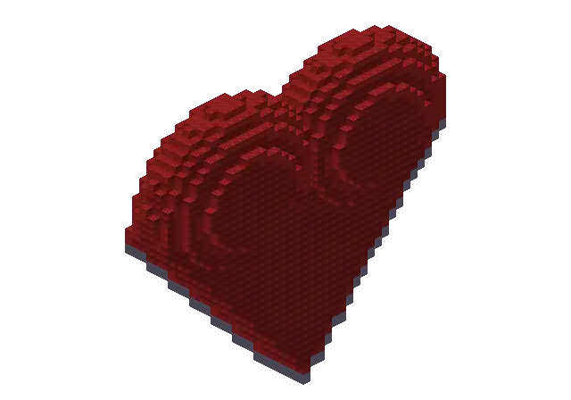 Huge heart, a Minecraft object of 4,519 blocks, rendered by Blocksmith from “a huge heart”