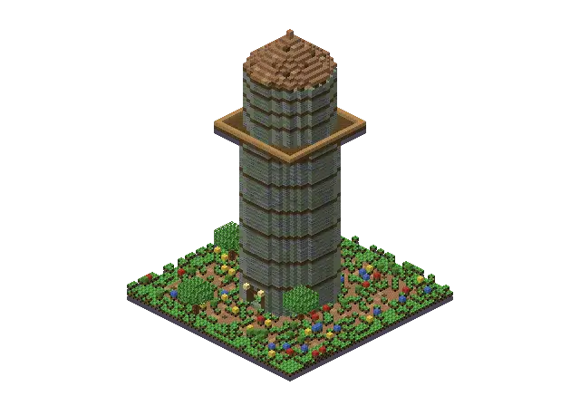 Huge jungle wizard tower, a Minecraft tower of 9,462 blocks, rendered by Blocksmith from “a huge jungle wizard tower”