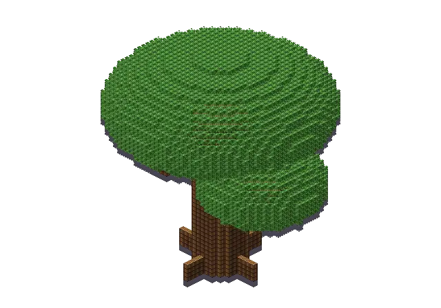 Huge oak tree, a Minecraft object of 6,324 blocks, rendered by Blocksmith from “a huge oak tree”