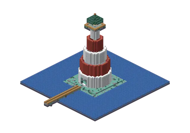 Huge ocean lighthouse, a Minecraft lighthouse of 7,345 blocks, rendered by Blocksmith from “a huge ocean lighthouse”