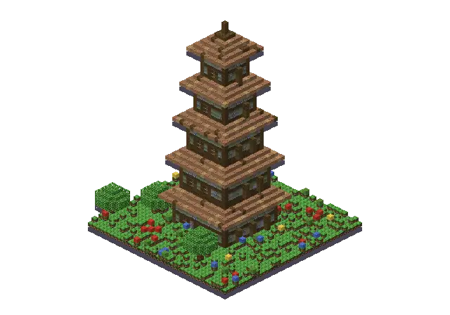 Huge pagoda, a Minecraft temple of 6,188 blocks, rendered by Blocksmith from “a huge pagoda”