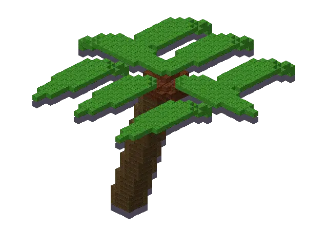 Huge palm tree, a Minecraft object of 1,139 blocks, rendered by Blocksmith from “a huge palm tree”