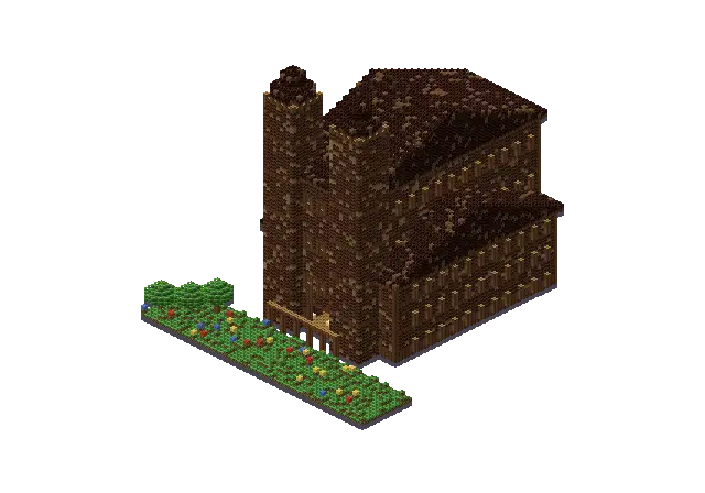 Huge wooden cathedral, a Minecraft temple of 29,740 blocks, rendered by Blocksmith from “a huge wooden cathedral”
