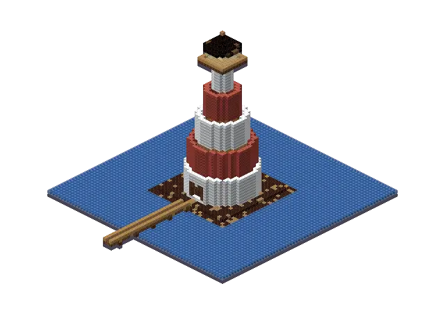 Huge wooden lighthouse, a Minecraft lighthouse of 7,345 blocks, rendered by Blocksmith from “a huge wooden lighthouse”