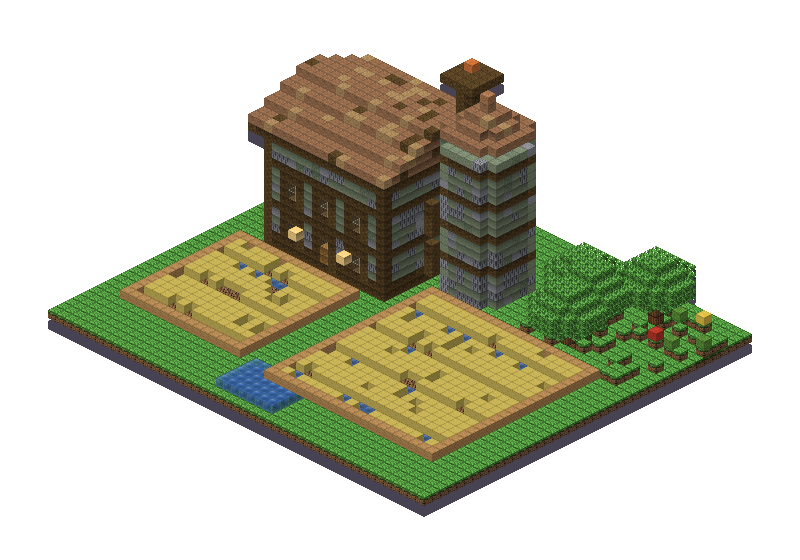 Jungle farm, an isometric block preview Blocksmith rendered from the wish: a jungle farm