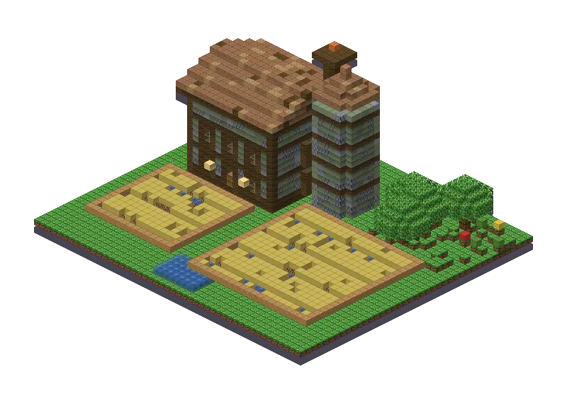 Jungle farm, a Minecraft farm of 5,749 blocks, rendered by Blocksmith from “a jungle farm”