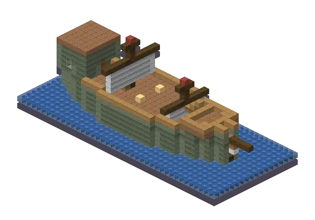 Jungle ship, a Minecraft ship of 1,708 blocks, rendered by Blocksmith from “a jungle ship”