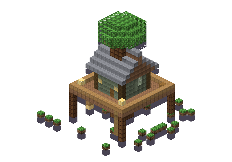 Jungle treehouse, an isometric block preview Blocksmith rendered from the wish: a jungle treehouse