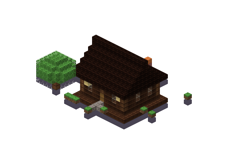Cosy log cabin, an isometric block preview Blocksmith rendered from the wish: a cosy log cabin