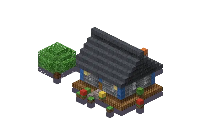 Magic house, a Minecraft house of 760 blocks, rendered by Blocksmith from “a magic house”