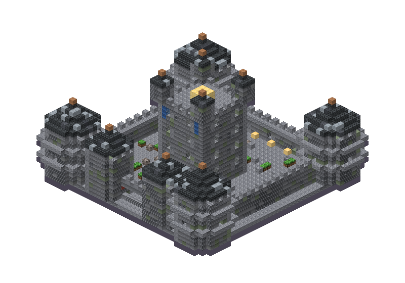 Medieval stone castle, an isometric block preview Blocksmith rendered from the wish: a medieval stone castle