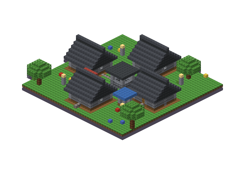 Medieval village, an isometric block preview Blocksmith rendered from the wish: a medieval village