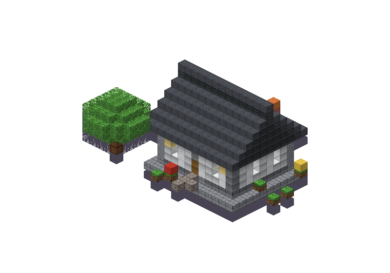 Modern house, an isometric block preview Blocksmith rendered from the wish: a modern house