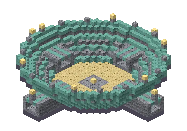 Ocean arena, a Minecraft arena of 2,013 blocks, rendered by Blocksmith from “an ocean arena”