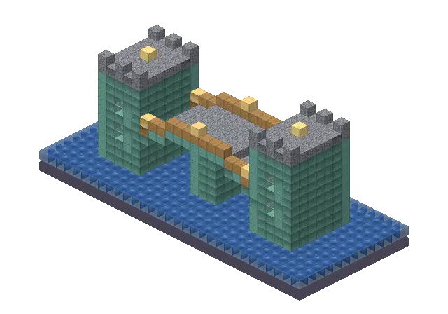 Ocean bridge, a Minecraft bridge of 1,170 blocks, rendered by Blocksmith from “an ocean bridge”