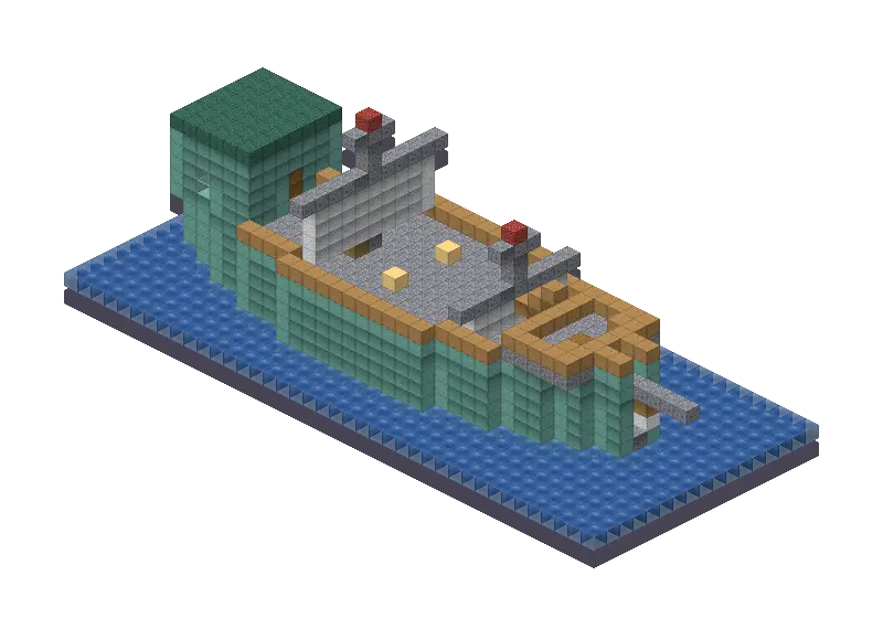 Ocean schooner, a Minecraft ship of 1,708 blocks, rendered by Blocksmith from “an ocean schooner”