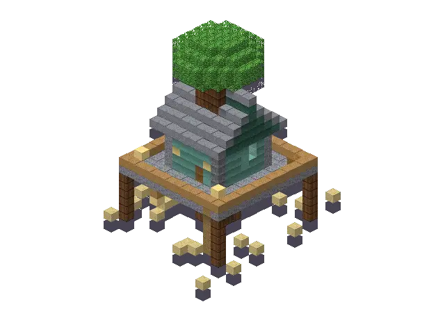 Ocean treehouse, a Minecraft treehouse of 889 blocks, rendered by Blocksmith from “an ocean treehouse”