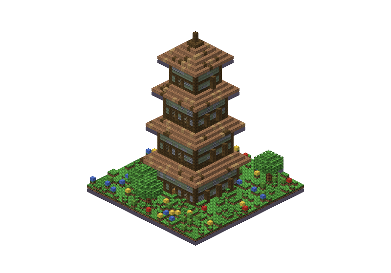 Pagoda, an isometric block preview Blocksmith rendered from the wish: a pagoda