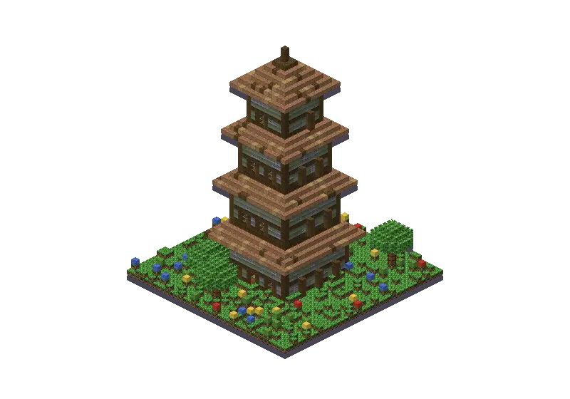 Pagoda, a Minecraft temple of 6,047 blocks, rendered by Blocksmith from “a pagoda”