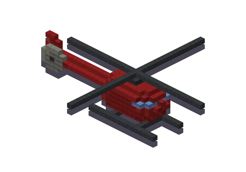 Red helicopter, a Minecraft vehicle of 457 blocks, rendered by Blocksmith from “a red helicopter”