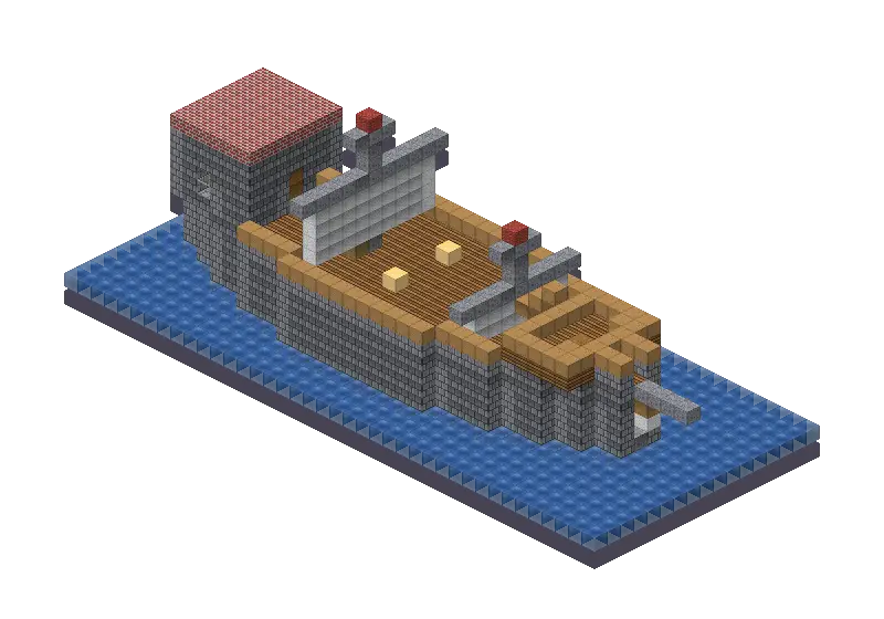 Red sailing ship, a Minecraft ship of 1,708 blocks, rendered by Blocksmith from “a red sailing ship”