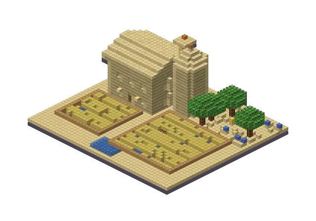 Small desert farm, a Minecraft farm of 5,625 blocks, rendered by Blocksmith from “a small desert farm”