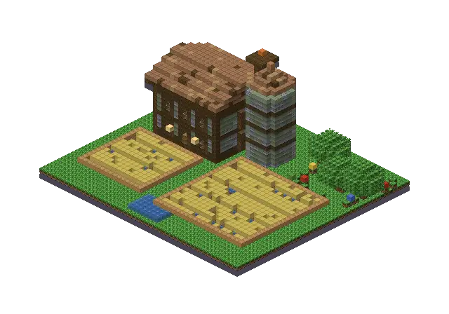 Small jungle farm, a Minecraft farm of 5,558 blocks, rendered by Blocksmith from “a small jungle farm”