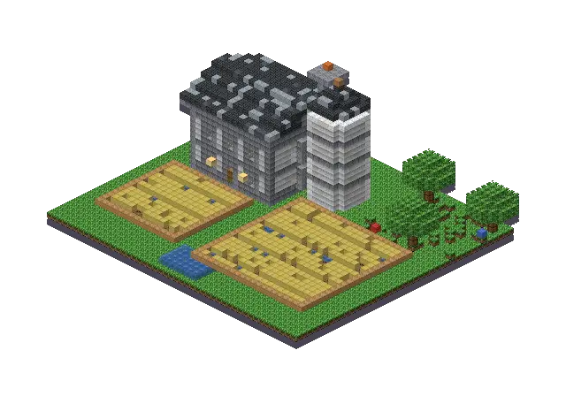 Small modern farm, a Minecraft farm of 5,536 blocks, rendered by Blocksmith from “a small modern farm”