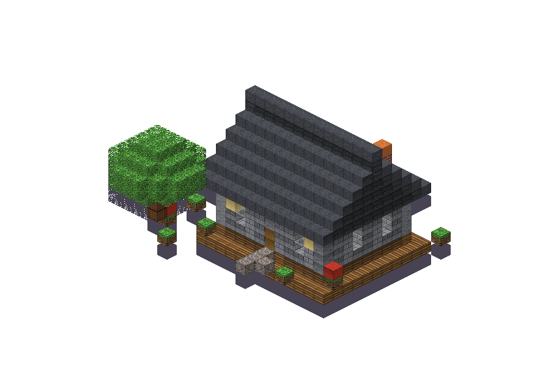 Starter house, an isometric block preview Blocksmith rendered from the wish: a starter house