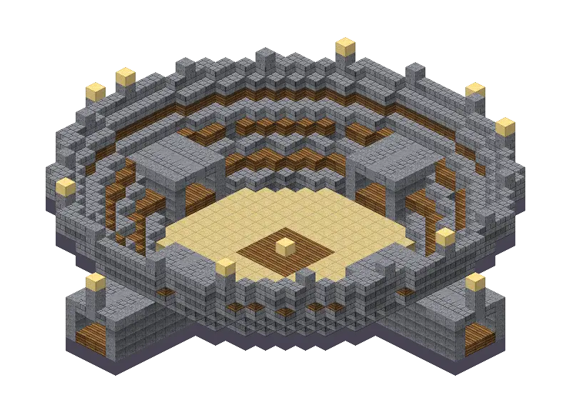 Stone arena, a Minecraft arena of 2,013 blocks, rendered by Blocksmith from “a stone arena”