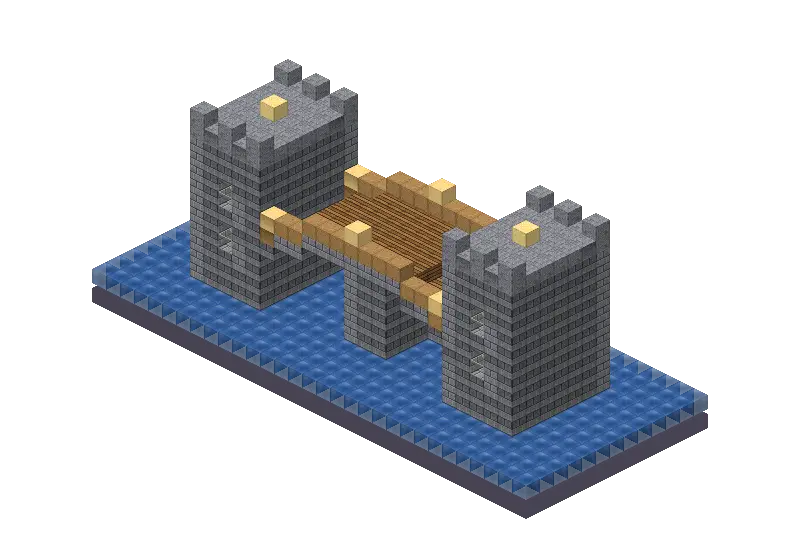 Stone bridge, a Minecraft bridge of 1,170 blocks, rendered by Blocksmith from “a stone bridge”