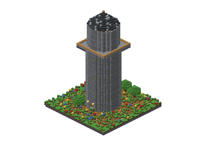 Tall stone watchtower, an isometric block preview Blocksmith rendered from the wish: a tall stone watchtower
