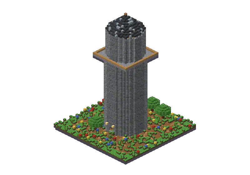 Tall stone watchtower, a Minecraft tower of 9,463 blocks, rendered by Blocksmith from “a tall stone watchtower”