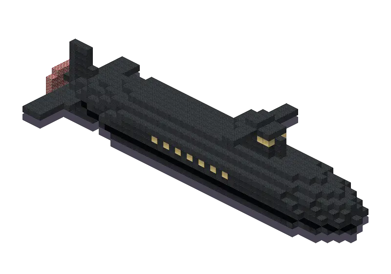 Submarine, a Minecraft vehicle of 1,355 blocks, rendered by Blocksmith from “a submarine”