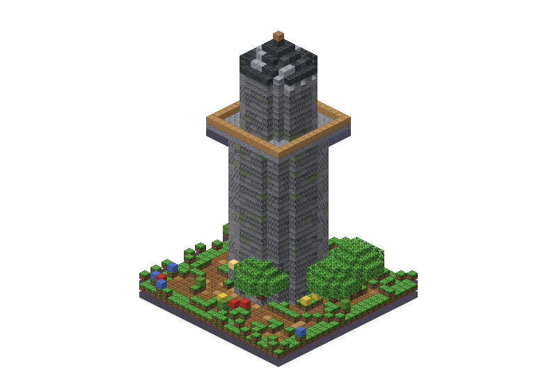 Wizard tower, an isometric block preview Blocksmith rendered from the wish: a wizard tower