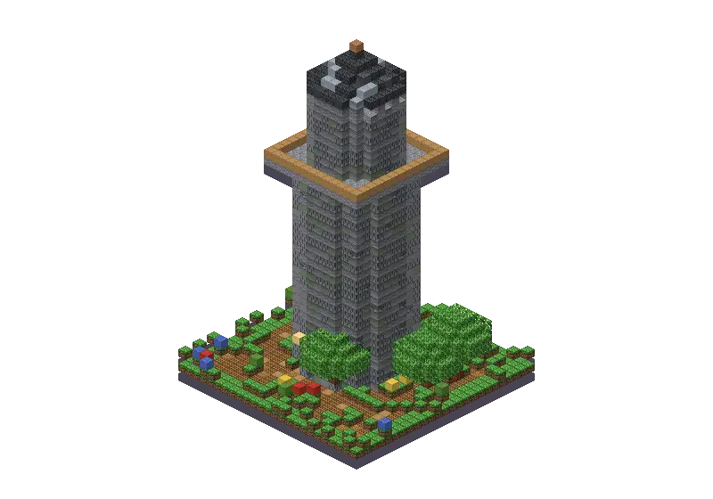 Wizard tower, a Minecraft tower of 3,171 blocks, rendered by Blocksmith from “a wizard tower”