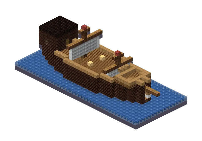 Wooden galleon, a Minecraft ship of 1,708 blocks, rendered by Blocksmith from “a wooden galleon”