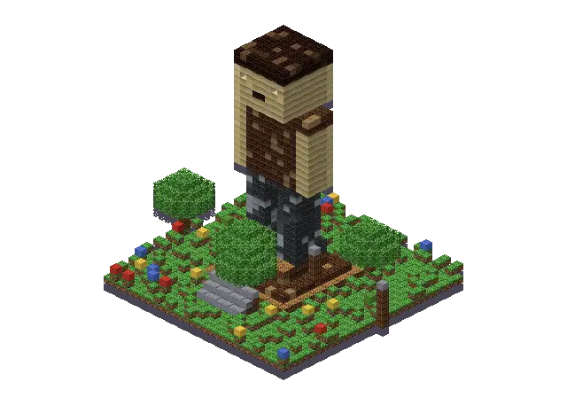 Wooden statue, a Minecraft statue of 3,396 blocks, rendered by Blocksmith from “a wooden statue”