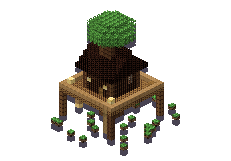 Wooden treehouse, an isometric block preview Blocksmith rendered from the wish: a wooden treehouse