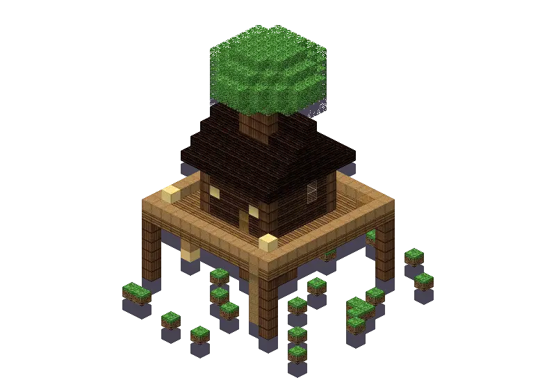 Wooden treehouse, a Minecraft treehouse of 889 blocks, rendered by Blocksmith from “a wooden treehouse”