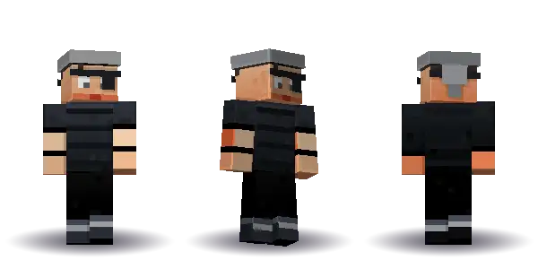 Black pirate with an eyepatch. Hair is short, the face is brave, the top is tee and the legs are boots. Extras: eyepatch, bandana. The top colour is #22262c.