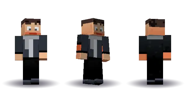 Black snow jacket with a scarf. Hair is short, the face is happy, the top is jacket and the legs are trousers. Extras: scarf. The top colour is #22262c.