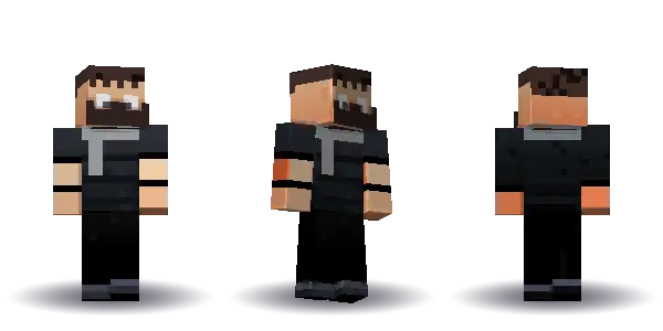 Black winter beard and a scarf. Hair is short, the face is happy, the top is tee and the legs are trousers. Extras: beard, scarf. The top colour is #22262c.