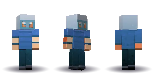 Blue bald cyber helmet. Hair is bald, the face is visor, the top is tee and the legs are trousers. Extras: helmet. The top colour is #3f6fb5.