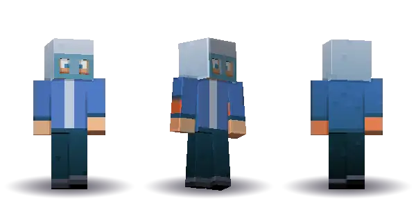 Blue cyber jacket with a visor helmet. Hair is short, the face is visor, the top is jacket and the legs are trousers. Extras: helmet. The top colour is #3f6fb5.