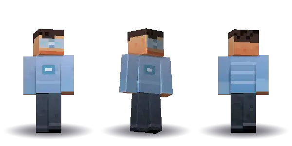 Blue cyber spacesuit with goggles. Hair is short, the face is visor, the top is spacesuit and the legs are trousers. Extras: goggles. The top colour is #3f6fb5.