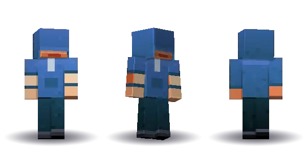 Blue hoodie with a ponytail, a Minecraft skin Blocksmith painted from “a blue hoodie with a ponytail”