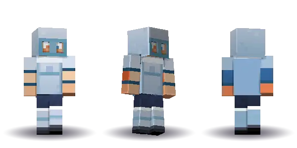Blue knight with long hair with a cape. Hair is long, the face is brave, the top is armour and the legs are greaves. Extras: cape, helmet. The top colour is #3f6fb5.