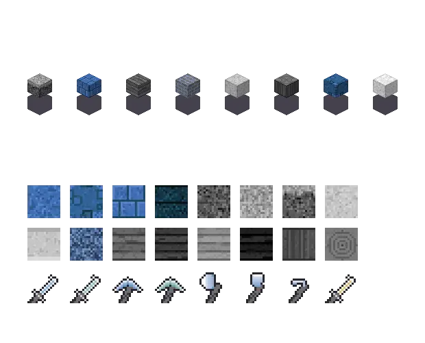 Blue monochrome blocks, an original Minecraft texture pack Blocksmith drew from “blue monochrome blocks”